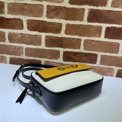 Gu.cci Horsebit 1955 Small Shoulder Bag White/Black/Yellow leather 645454
