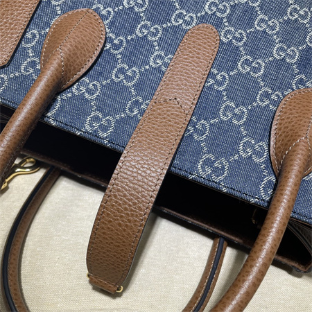 Gu.cci Jackie 1961 Medium Tote Bag Denim Blue&Brown Leather 649016