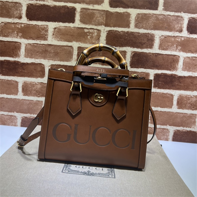 gu.cci diana small tote bag brown leather with G*u*i printing 660195