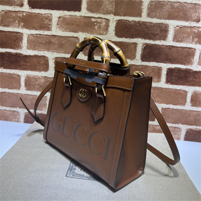 gu.cci diana small tote bag brown leather with G*u*i printing 660195