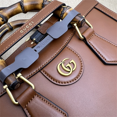 gu.cci diana small tote bag brown leather with G*u*i printing 660195