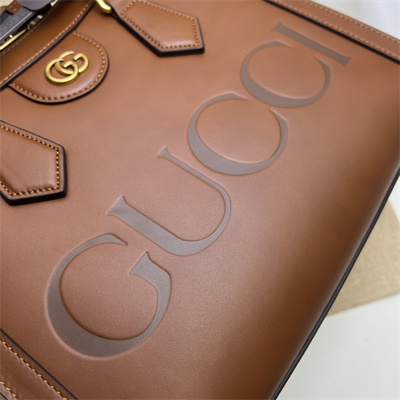 gu.cci diana small tote bag brown leather with G*u*i printing 660195