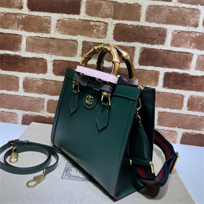 Gu.cci Diana Small Tote Bag Green Leather 2 Straps 702721