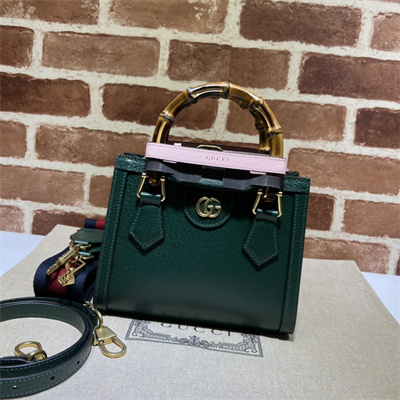 Gu.cci Diana Mini Tote Bag Green Leather 2 Straps 702732