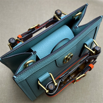 Gu.cci Diana Mini Tote Bag Blue Leather 2 Straps 702732