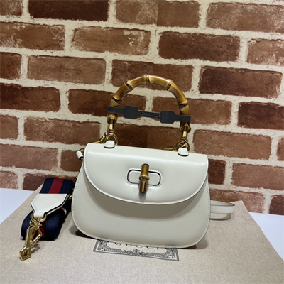 Gu.cci Bamboo 1947 Small Top Handel Bag White Leather 675797