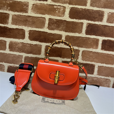 Gu.cci Bamboo 1947 Mini Top Handle Bag Orange Leather 686864