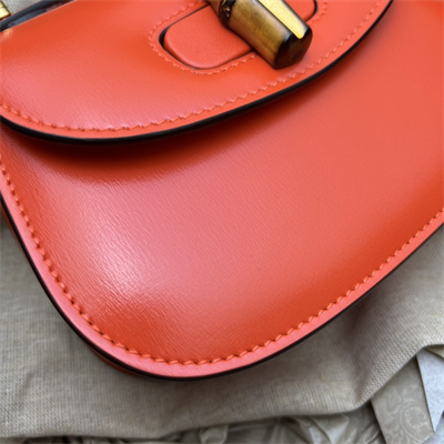 Gu.cci Bamboo 1947 Mini Top Handle Bag Orange Leather 686864