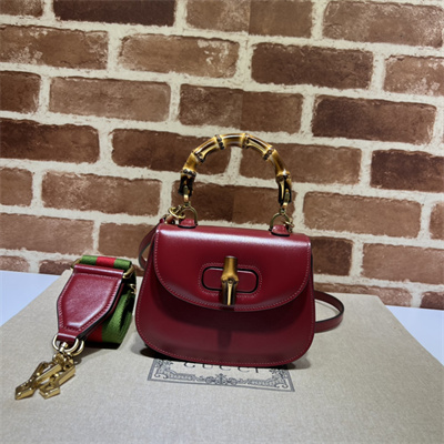 Gu.cci Bamboo 1947 Mini Top Handle Bag Dk Red Leather 686864