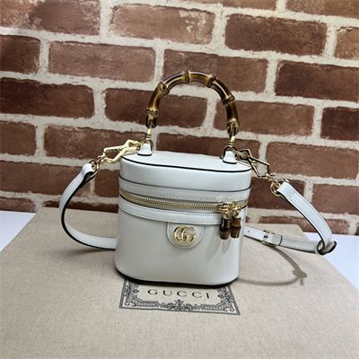 Gu.cci Mini Bamboo Shoulder Bag White Leather 760200