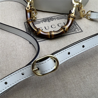 Gu.cci Mini Bamboo Shoulder Bag White Leather 760200