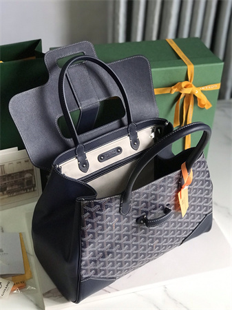 Go*ard saigon tote bag Go*ardine canvas & chevroches calfskin navy blue