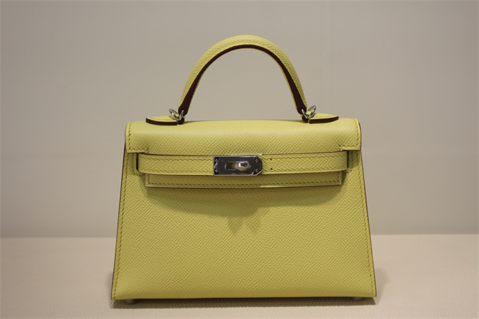 Kelly Mini II Bag Epsom Leather Gold/Silver Hardware In Jaune Poussin Color HS