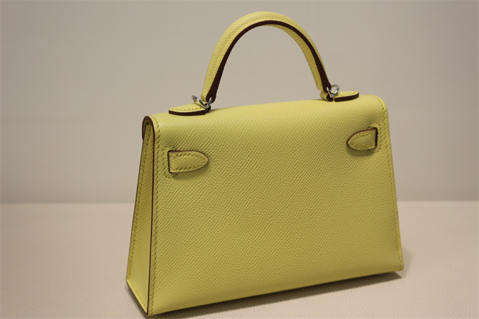 Kelly Mini II Bag Epsom Leather Gold/Silver Hardware In Jaune Poussin Color HS