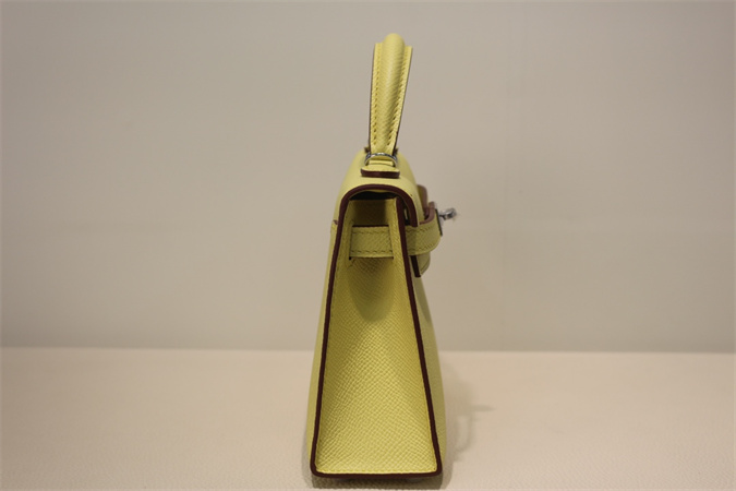 Kelly Mini II Bag Epsom Leather Gold/Silver Hardware In Jaune Poussin Color HS