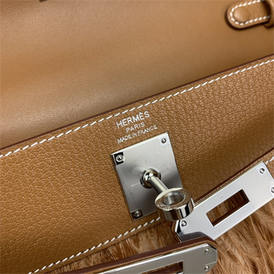 Kelly Elan Bag Goatskin Leather With Ostrich Feather Silver Tone Metal In Gold HS