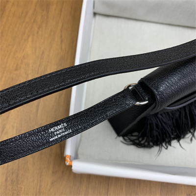 Kelly Elan Bag Goatskin Leather With Ostrich Feather Silver Tone Metal In Black HS