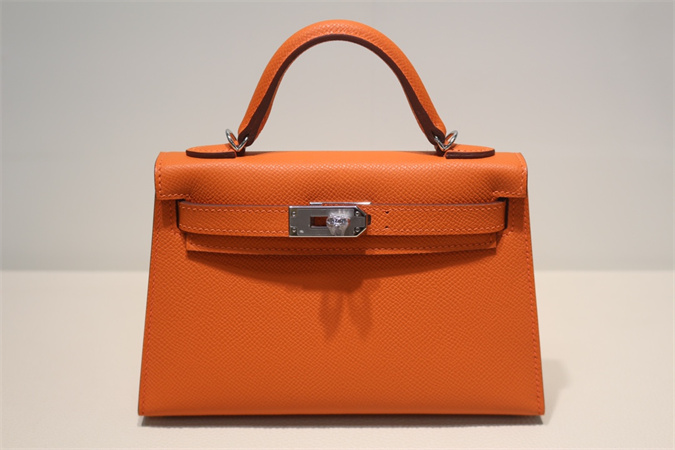 Kelly Mini II Bag Epsom Leather Gold/Silver Hardware In Orange Color HS