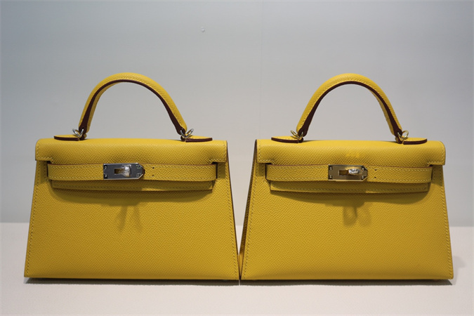 Kelly Mini II Bag Epsom Leather Gold/Silver Hardware In Jaune Amber Color HS