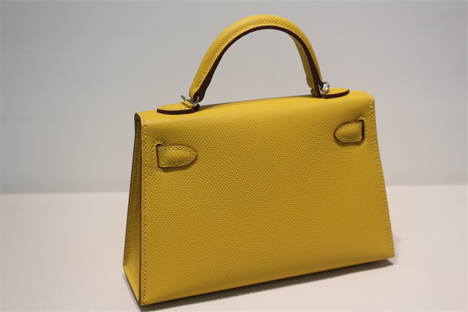 Kelly Mini II Bag Epsom Leather Gold/Silver Hardware In Jaune Amber Color HS