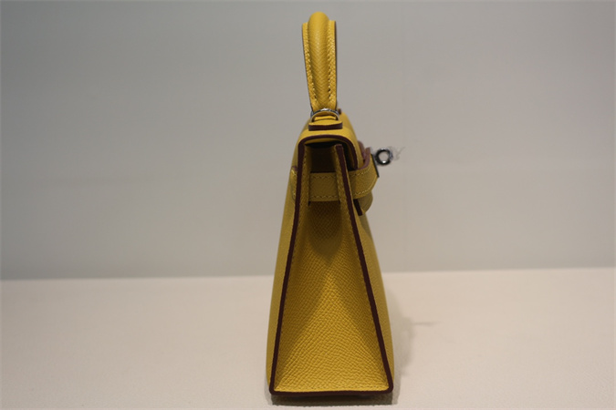 Kelly Mini II Bag Epsom Leather Gold/Silver Hardware In Jaune Amber Color HS