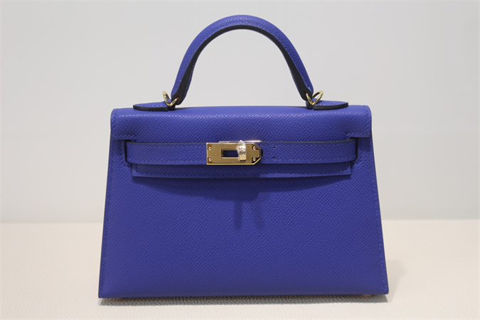 Kelly Mini II Bag Epsom Leather Gold/Silver Hardware In Blue Electric Color HS