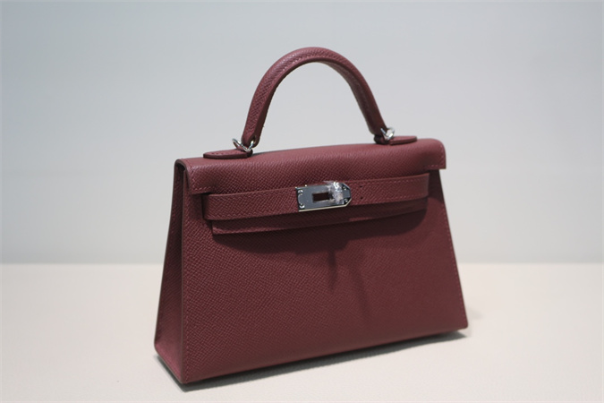 Kelly Mini II Bag Epsom Leather Gold/Silver Hardware In Bordeaux Color HS