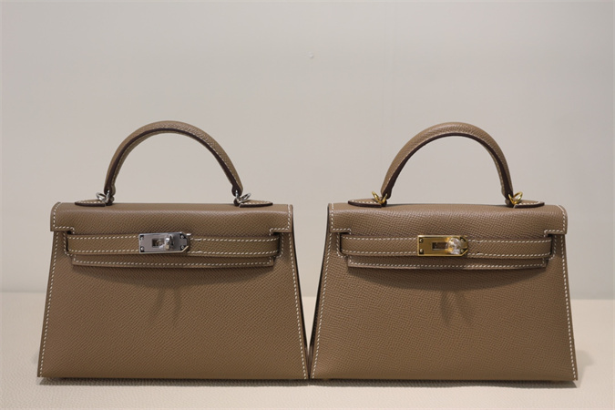 Kelly Mini II Bag Epsom Leather Gold/Silver Hardware In Etoupe Color HS