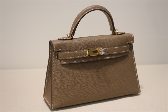 Kelly Mini II Bag Epsom Leather Gold/Silver Hardware In Etoupe Color HS