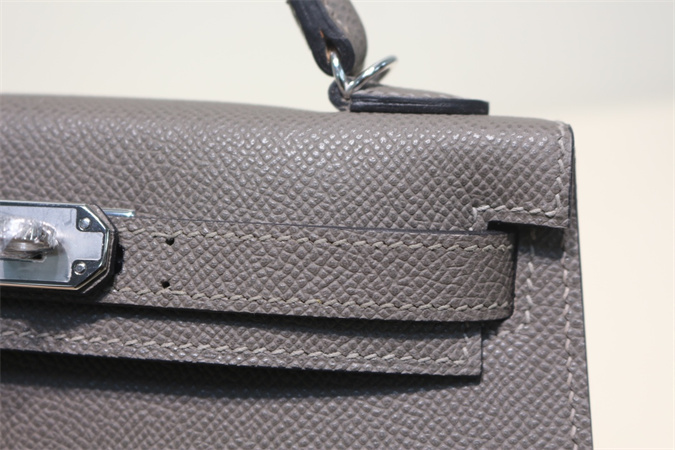 Kelly Mini II Bag Epsom Leather Gold/Silver Hardware In Etain Color HS