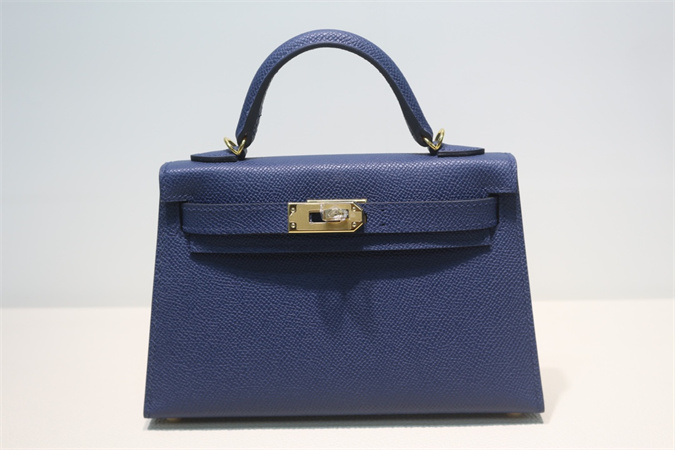 Kelly Mini II Bag Epsom Leather Gold/Silver Hardware In Bleu Saphire Color HS
