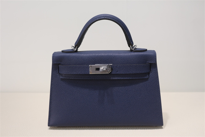 Kelly Mini II Bag Epsom Leather Gold/Silver Hardware In Bleu Saphire Color HS