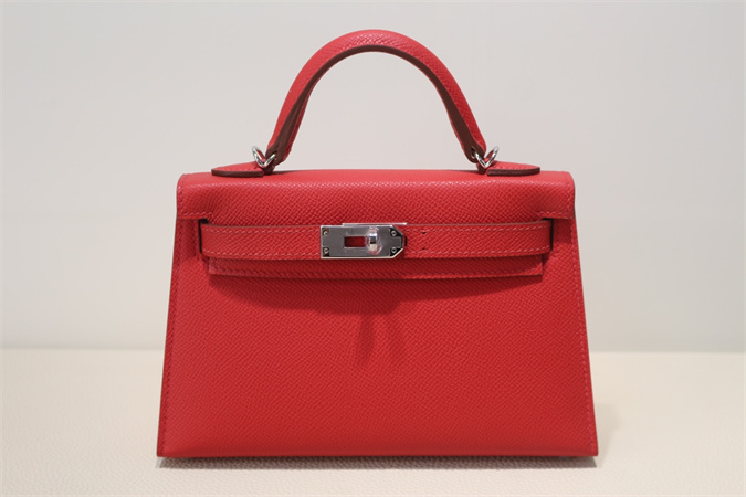 Kelly Mini II Bag Epsom Leather Gold/Silver Hardware In Red Color HS