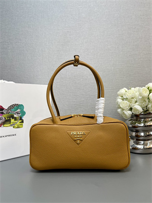 Pra*a medium grained leather top-handle bag brown 1bb126