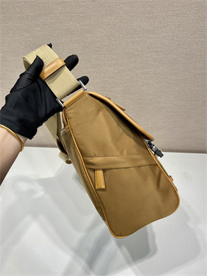 Pra*a re-nylon and leather shoulder bag cork beige 2vd052