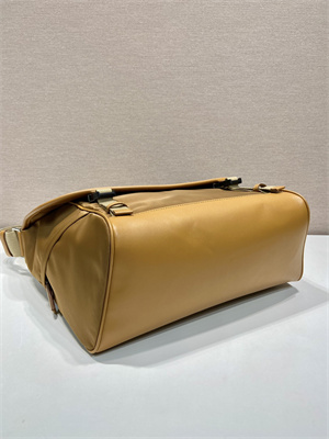 Pra*a re-nylon and leather shoulder bag cork beige 2vd052