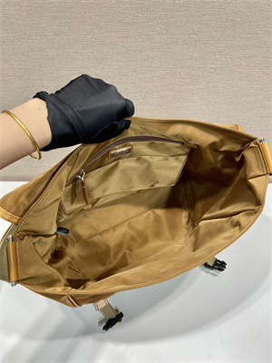 Pra*a re-nylon and leather shoulder bag cork beige 2vd052