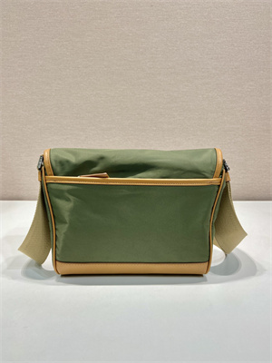 Pra*a re-nylon and leather shoulder bag military/caramel 2vd066