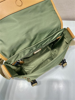 Pra*a re-nylon and leather shoulder bag military/caramel 2vd066