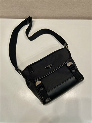 Pra*a re-nylon and leather shoulder bag black 2vd066