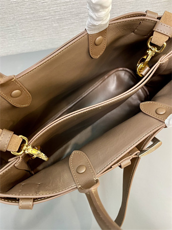 Pra*a buckle medium suede leather handbag with double belt brown1ba417