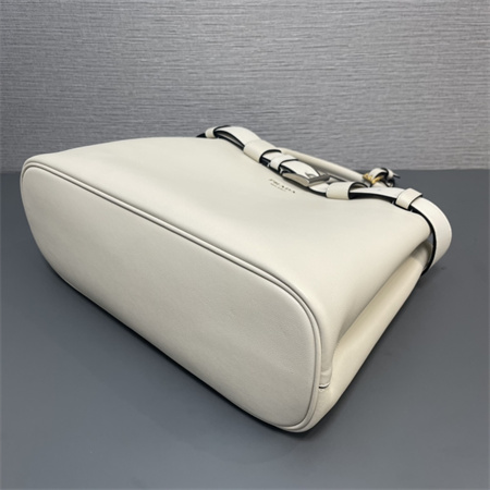 Pra*a buckle medium leather handbag with double belt cream 1ba417