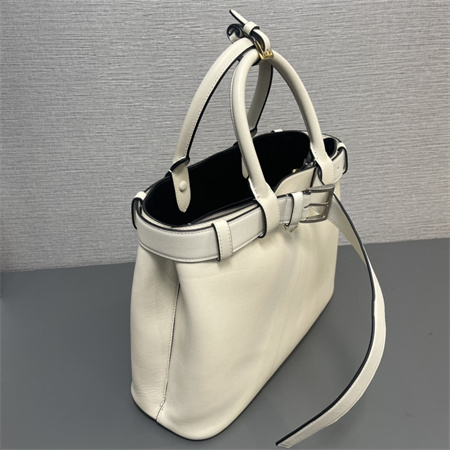 Pra*a buckle medium leather handbag with double belt cream 1ba417