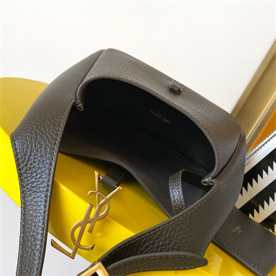 Y.S.L LE 5 A 7 Mini HOBO BAG In Kaki Green Grained Calfskin Leather