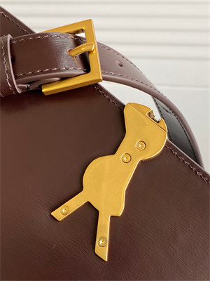 Y.S.L SOLFERINO MEDIUM SATCHEL IN BOX SAINT LAUREN Gold Tone Metal Coffee Color