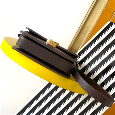 Y.S.L SOLFERINO SMALL SATCHEL IN BOX SAINT LAUREN Gold Tone Metal Coffee Color