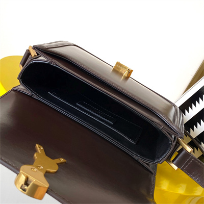 Y.S.L SOLFERINO SMALL SATCHEL IN BOX SAINT LAUREN Gold Tone Metal Coffee Color