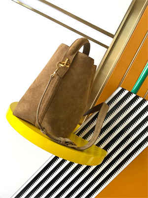 Y.S.L LE 37 In Brown Suede Leather Bucket Bag