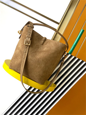 Y.S.L LE 37 In Brown Suede Leather Bucket Bag