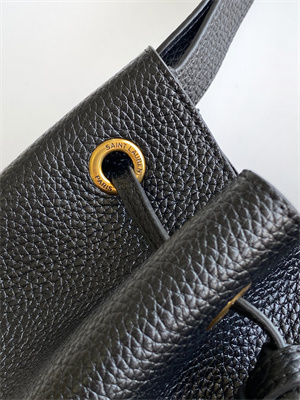 Y.S.L PARIS VII FLAT Small HOBO BAG In Black Grained Calfskin Leather